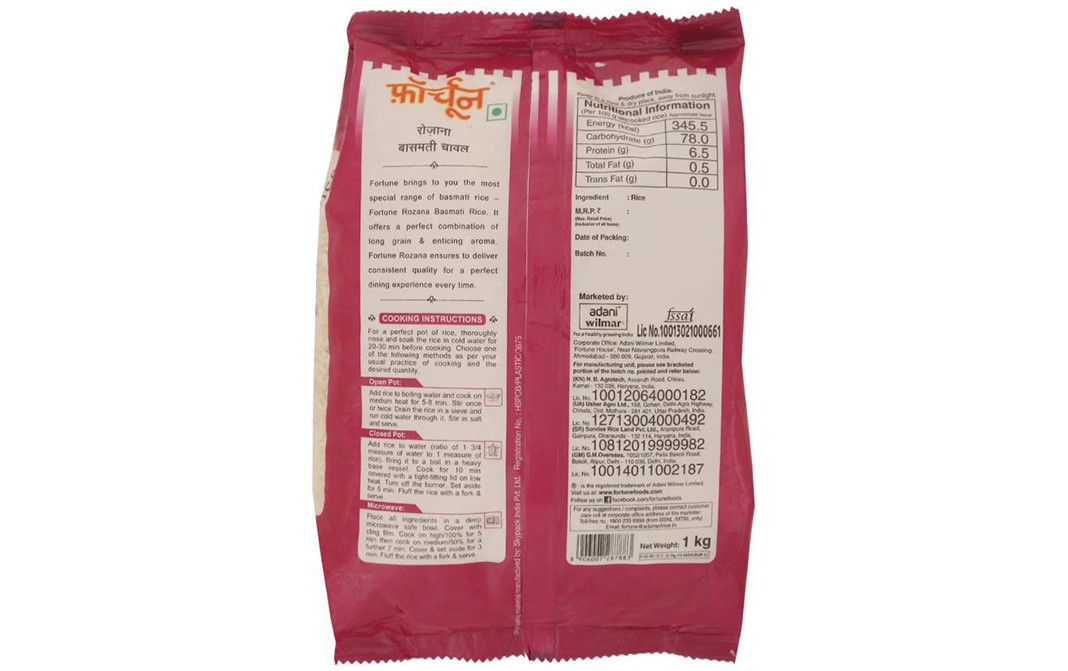 Fortune Rozana Basmati Rice   Pack  1 kilogram